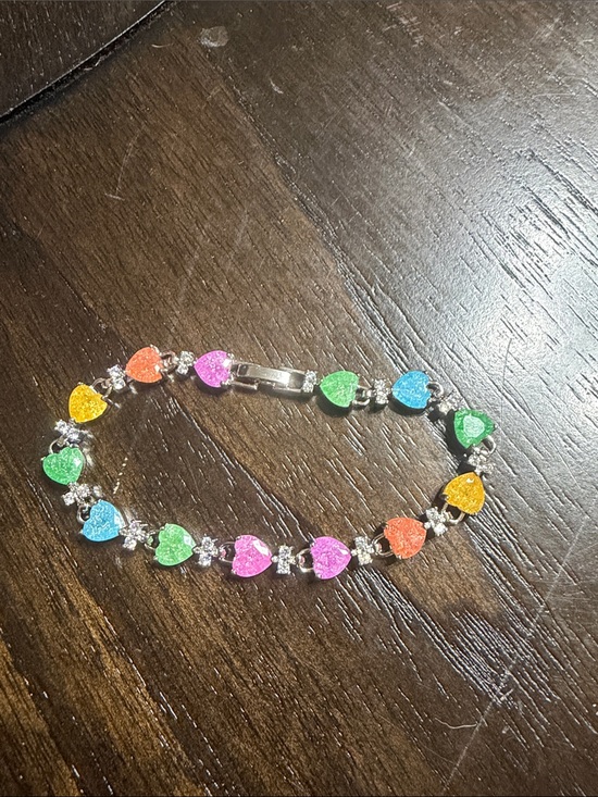Jewelry - Multicolor Heart Charm Bracelet — Silver-Tone Rainbow Hearts